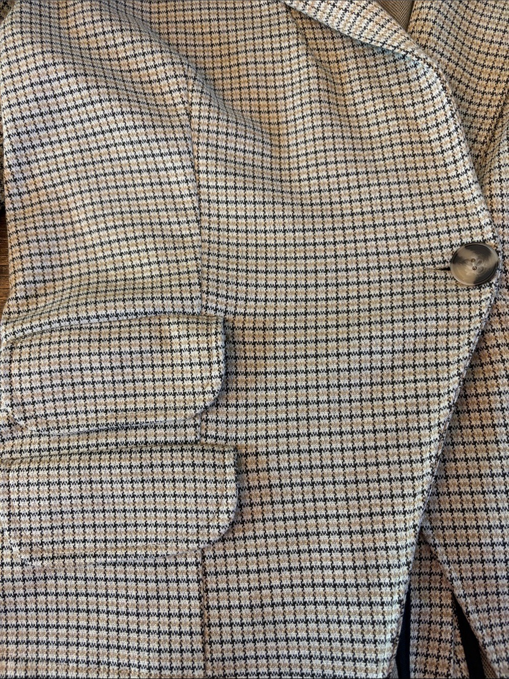 Maeve Anthropologie Collegiate‎ Knit Blazer Asymmetrical Check Brown Small NWT - Picture 5 of 12